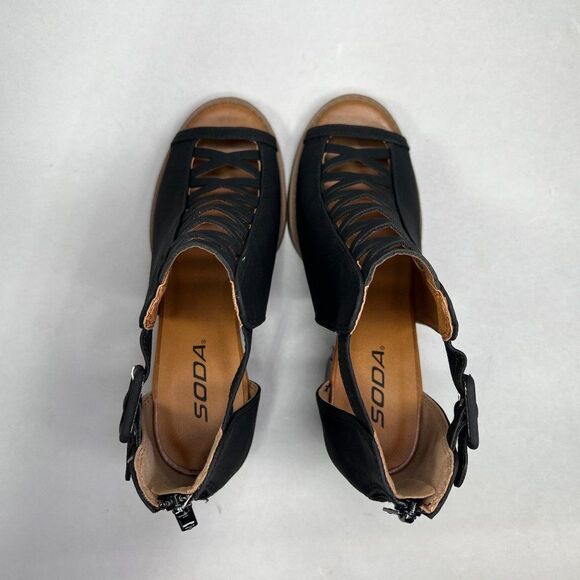 Soda Women's Size 8.5 Black Peep Toe‎ Ankle Boots - Picture 8 of 10